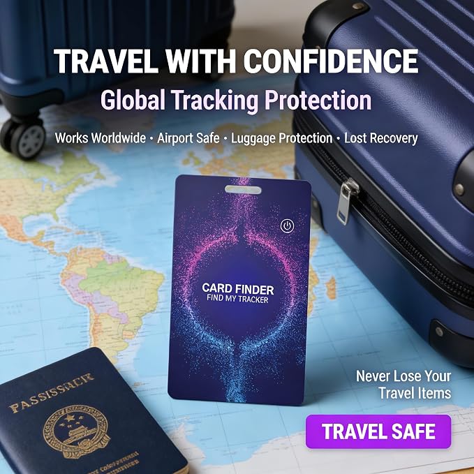 Wallet Tracker Card， Tracking Card for Luggage Tags, Rechargeable Thin GPS Smart Finder for Luggage Tag,Passports and More Phone Finder(iOS Only) (Purple) - Image 6