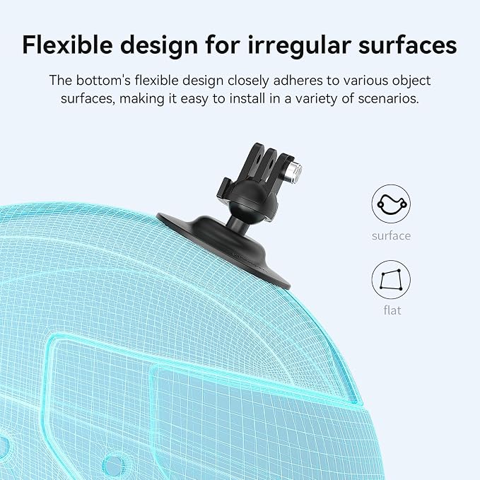 Adhesive Ball Joint Mount 360° Rotation for Action Camera, Compatible with GoPro Hero 13 12 11 Insta360 DJI Osmo Action, Adjustable Bracket for Motorcycle Helmet, Auto Windshield, Surfboard Mounting - Image 4