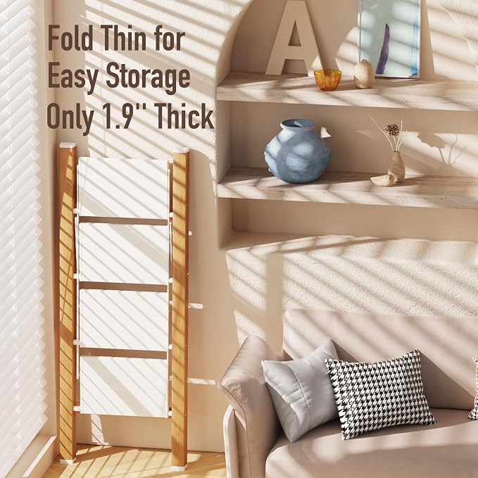 Mayi Plus 4 Step Stool Foldable, Aluminum, Lightweight Step Ladder | Extra-wide anti-slip folding steps with 330 lbs, for home,kitchen,office,outdoor,White & Woodgrain. - Image 2