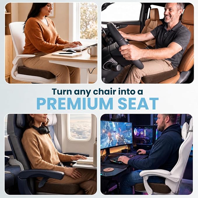 ComfiLife Extra Large Gel & Memory Foam Seat Cushion - Doctor Recommended Office Chair, Car Seat, Lifting Cushion - Back & Sciatica Pain Relief - Wide Seat Cushion for Big & Tall (Brown) - Image 8