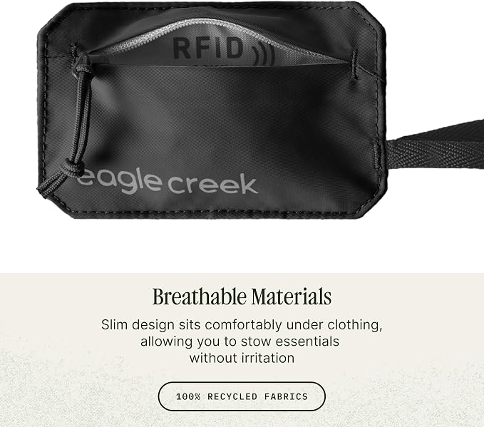 Eagle Creek Undercover RFID Hidden Pocket – Travel Security Pouch with RFID Blocking – Lightweight, Wear Under Clothing – Zippered Passport & Card Holder – Adjustable Strap – Black - Image 3