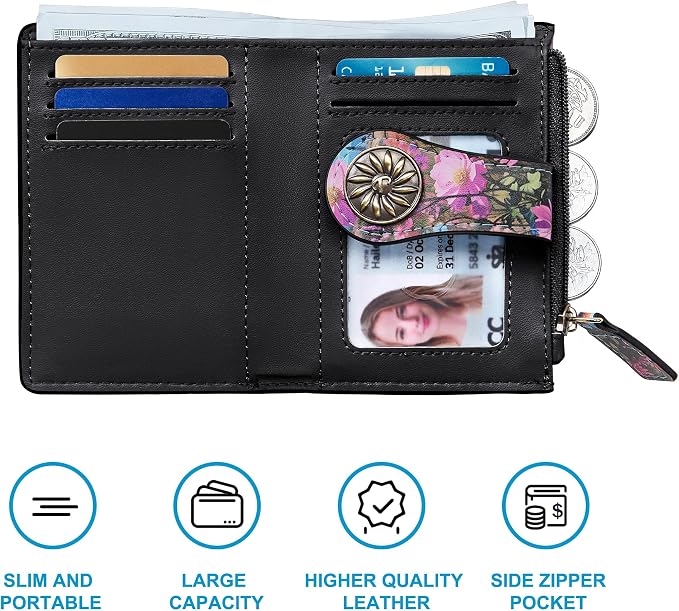 Tipmile Small Wallet Women Bifold RFID Blocking Card Holder Leather Wallets with Zipper Coin Pocket, Purple & Blue - Image 2