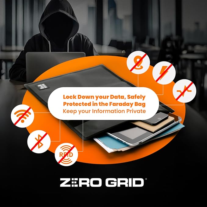 Zero Grid 3-Pack Faraday Bags Pouches, RFID Signal Blocking Sleeves, Black | Phones, Laptops, Bank Cards, Electronics, Key Fobs, Anti-Hacking, Fireproof & Waterproof, Digital Privacy & Theft Protection - Image 2