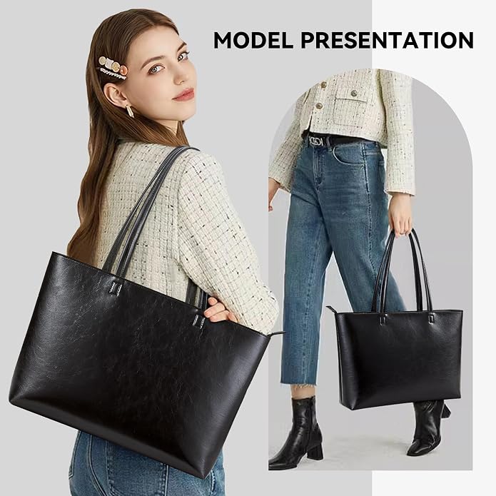 KALIDI Tote Bag Zipper Shoulder Bag Vegan Leather Purses Satchel for Women | Large Casual Handbag for Work Commuting Dating College Everyday - Image 3
