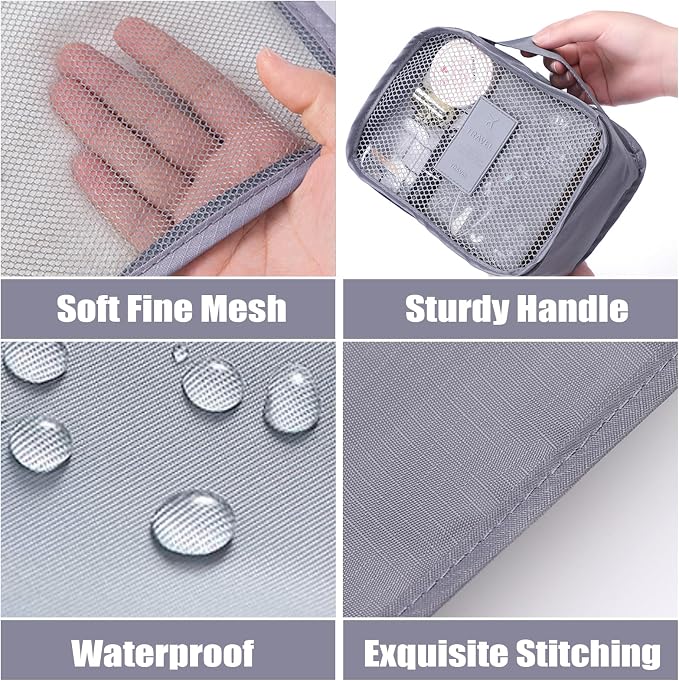 6 Set Packing Cubes for Travel Luggage Packing Bags Reusable Lightweight Suitcase Organizer Cubes Set for Travel Accessories (Grey) - Image 3