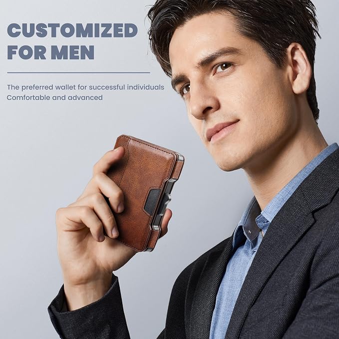 Wallet for Men, RFID Blocking Slim Mens Wallet with Money Clip | Minimalist Pop Up Card Case, ID Window, 9-11 Cards Capacity, Bifold Leather Front Pocket Wallet with Gift Box（Brown Red） - Image 4