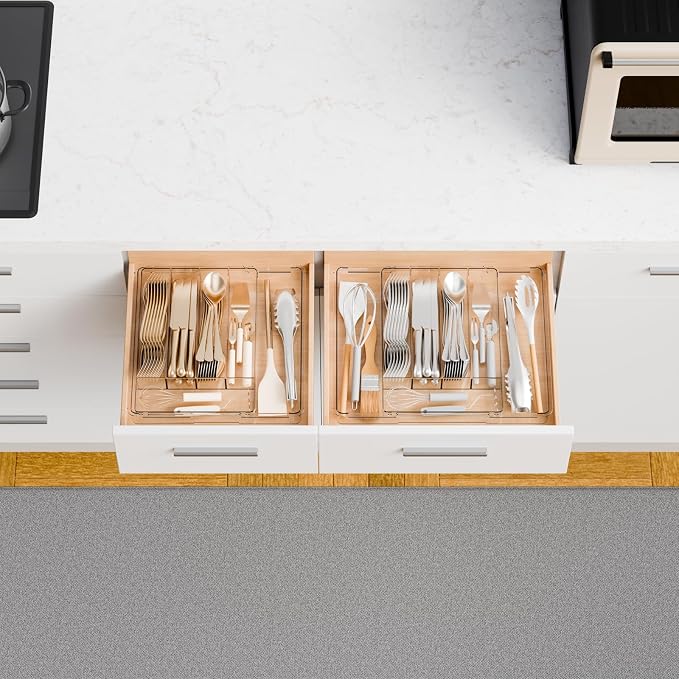 Clear Expandable Silverware Drawer Organizer,9.4-15.6In Adjustable Silverware Tray for Drawer,Acrylic Kitchen Utensil Drawer Organizer for Cutlery,Flatware Organizers and Fork and Spoon Holder - Image 8