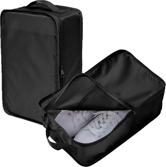 tianzong Travel Shoe Bag with Handle Holds 2 Pairs of Shoes, Shoe Packing Cubes for Travel (Black, 2 Pack) by tianzong