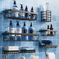 Shower Caddy 7 Pack, Adhesive Bathroom Shower Organizer for Bathroom Storage, No Drilling Large Capacity Rustproof Stainless Steel Shower Shelves Rack for Bath, Black by Yorshvil
