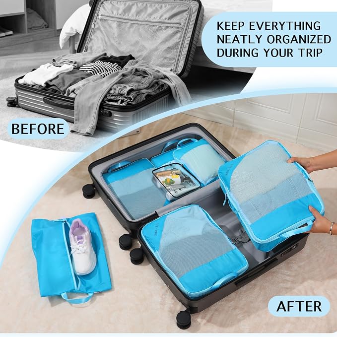 PFEYRPK Lightweight Compression Packing Cubes for Suitcases, Compressible Expandable Travel Packing Organizer with Clear Toiletries and Backpack Bag, Travel Essentials for Carry on Luggage 7 Set - Image 4