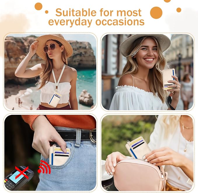 Yonlevres Credit Card Holder Women Slim RFID Blocking Wallet Small Beige | Front Pocket, Handy, RFID Blocking, Woman Girls Ladies Gifts, D-ring for Keychain,Thin Mini Card Case, ID Window, PU Leather - Image 3