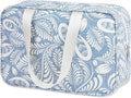 Narwey Full Size Toiletry Bag Women Large Cosmetic Bag Travel Makeup Bag Organizer Medicine Bag for Toiletries Essentials Accessories (Large, Blue Leaf) by Narwey