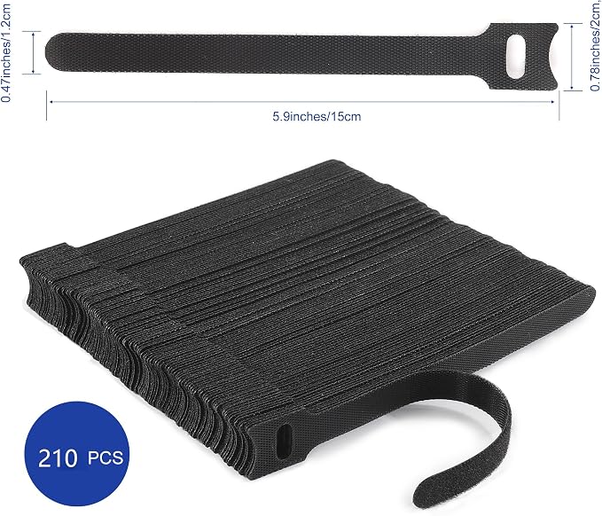 Nettbe Reusable Cable Ties, 210 PCS 6 Inches Adjustable Cord Straps Wire Organizer Cord Wrap and Hook Loop Cable Management - Image 2