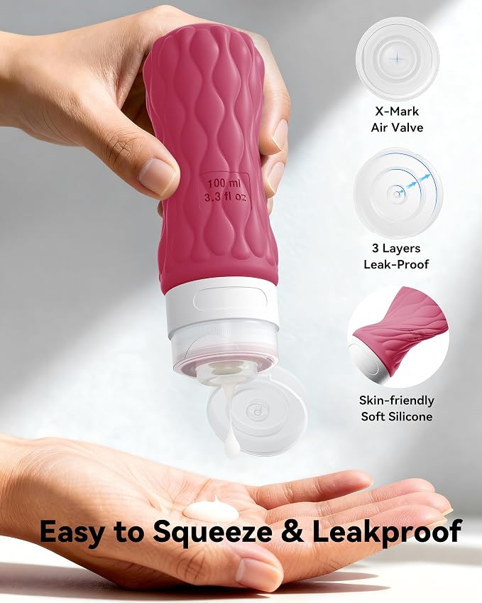 Travel Bottles for Toiletries Silicone Travel Size Containers 3.4oz 1.7oz | Travel Essentials TSA Approved Leakproof Refillable Squeeze Bottles with Labels/Clear Bag for Shampoo, Conditioner, Creams - Image 3