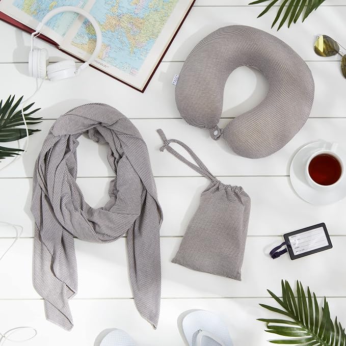 Bucky Jersey Stripe Comfort Travel Accessories, Blanket Scarf, Taupe, One Size - Image 7