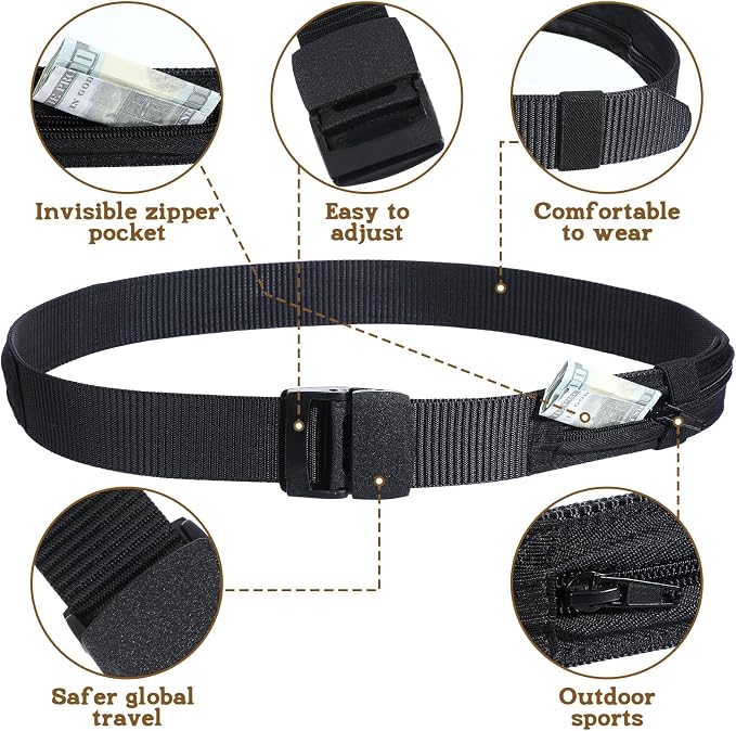 ElevateTech Travel Money Belt, Hidden Money Pouch Security Waist Wallet | with Secret Compartment, Anti-Theft, Nylon, with Zinc Alloy Buckle, for Business Travel, Daily Working, Gift for Dad - Image 3