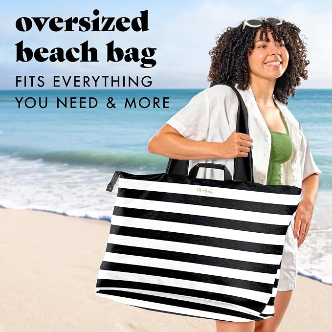 Fit & Fresh All The Things XL Beach Bag for Women, Oversized Travel Tote | Zip Closure, 3 Interior Pockets, 1 Large Zip Pocket, Dual Carry Handles, Canvas Weekender - Pool, College, Laundry, Groceries - Image 2