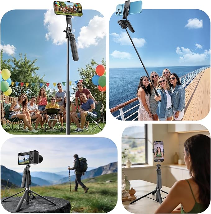 Phone Tripod with Remote: Selfie Stick for iPhone Android | 71" extendable tripod with remote, 360° rotation and stable quad base for selfies, video recording and travel - Image 7