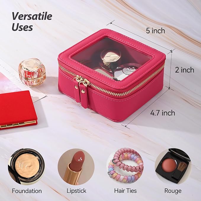 Aveniee Mini Clear Makeup Bag, Small Cosmetic Bags Travel Toiletry Pouch Organizer, TSA Approved Make up Case with Zipper, Car Bag for Essentials,Hotpink - Image 3