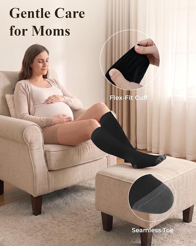 Compression Socks for Women 15-20 mmHg, Viscose from Bamboo, 3-Pair Knee High for Flying, Work & All-Day Comfort - Image 4
