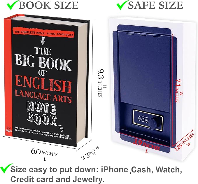 English Arts Book Safe Storage Box with Real Pages Combination Lock Box Money Safe Book Storage Lock Boxes for Personal Items Large Capacity Diversion Safes Hold Phone,Cash - Image 8
