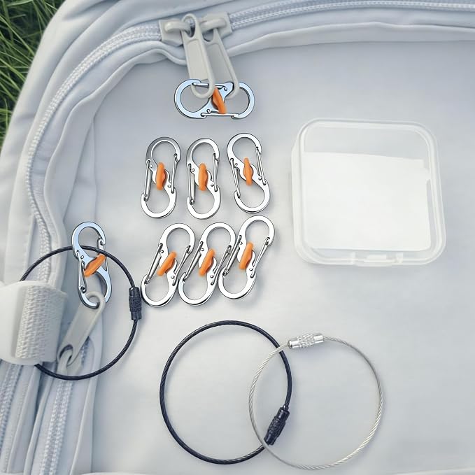 Qivievsa 6+2Pcs Zipper Clips Anti Theft Travel Set,6 Lockable Zipper Clips with 2 Extension Rings,for Backpack locks, Crossbody Bag, Suit for Double/Single Zippers, Anti Pickpocket Zippers Lock-Silver by Unknown