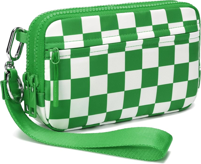 FODOKO Wristlet wallets for Women RFID crossbody bags with 4 Zippers | Checkered quilted nylon with credit card slots, cell phone organizer, and coin purse for travel and everyday carry by FODOKO