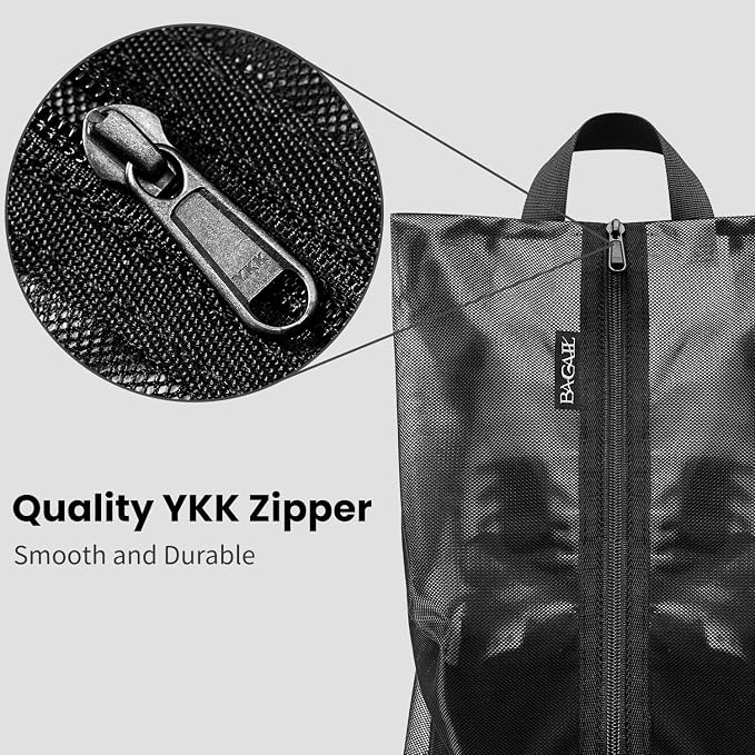 Bagail Shoe Bags for Travel, TPU Water Resistant Shoe Pouch(2Psc, Black) | 17x10x5in,Fits Women’s US 5-12,Fits Men’s US 6-16,Visible Mesh,TPU Water Resistant Lining,YKK Zipper,Portable Handle - Image 3