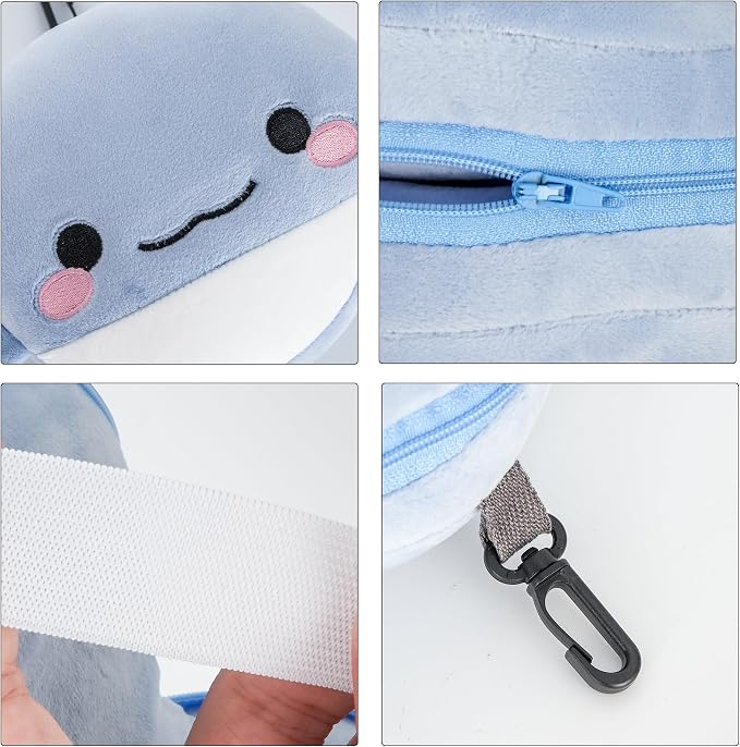 U Scinan Cute Animal 2-in-1 Travel Pillow and Eye Mask – Portable Neck Pillow with Adjustable Strap, Soft Plush Support for Airplane, Car, Train(Dolphin) - Image 6