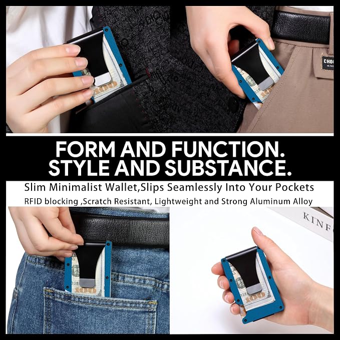 Slim Wallet for Men,RFID Blocking Minimalist Metal Wallet, Money Clip/Cash Holder, Front Pocket Aluminum Credit Card Holder, Ideal Gift for Men,Matte Blue - Image 4
