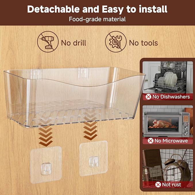 4-Pack Large Cabinet Door Organizer, 11.4" Adhesive Wall Mounted Pantry Organizers and Storage, Space Saving, Drain Bottom, No drill, Clea Storage Caddy Baskets for Kitchen, Bathroom, Under Sink - Image 5