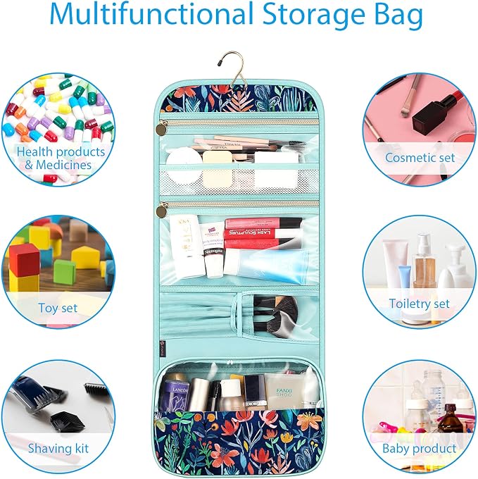 FINTIE Portable Toiletry Cosmetic Travel Bag Hanging Makeup Organizer | Large Water Resistant Storage Pouch Case, For Women Girls, Jungle Night - Image 5