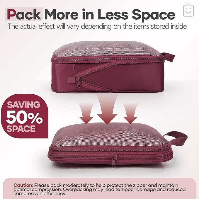 Veken 9/11 Set Compression Packing Cubes Garment Bags for Travel Essentials,Compressible Expandable Luggage Organizer Bags for Clothing,Space Saver Bags with Over 1000 pcs of Mesh Holes(Wine Red) - Image 6