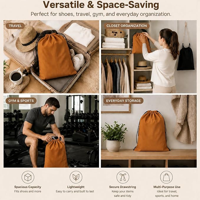 4 Pcs Shoe Bags for Traveling, 13.8" x 12.6" Dust Bags for Shoes with Drawstring for Women and Men, Travel and Home Storage(Brown) - Image 6