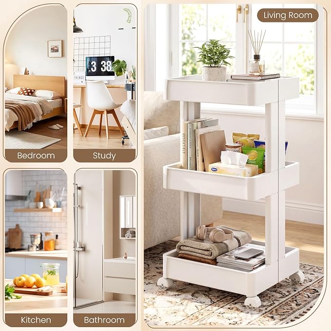 Giantex 3-Tier Rolling Storage Cart, Slide Out Plastic Organizer Rack with Wheels, Mobile Utility Cart w/Shelving Unit for Kitchen, Bathroom, Office, Laundry Room,15.5"x14.5"x30" - Image 9