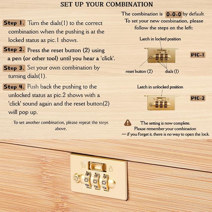Upgraded Lockable Large Bamboo Knife Storage Box with Magnetic Removable Knife Blocks for Easy, Quick and Safe Culinary Tools Storage, Keyless Kitchen Combination Lock Box, Great Kitchen Gifts - Image 9