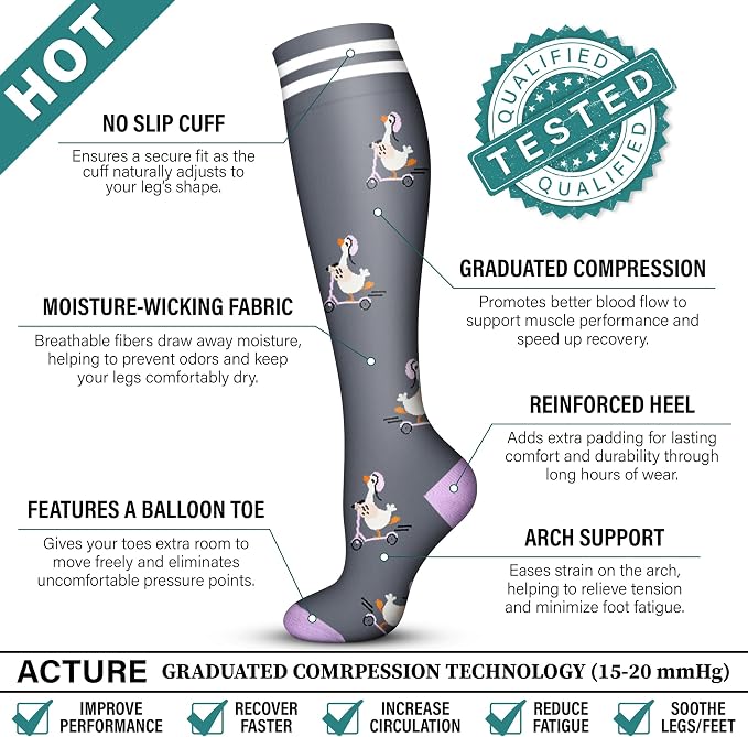 Acture 6 Pack Compression Socks for Women and Men - Knee High for Medical, Running, Nurses, Travel - Image 6