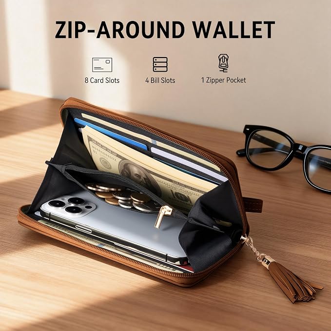 Travelambo Wristlet Wallet Women RFID Bifold Large Capacity Clutch Purse | Tassel, Zipper Coin Pocket, Card Holder Wallet, Gifts for Women - Image 4