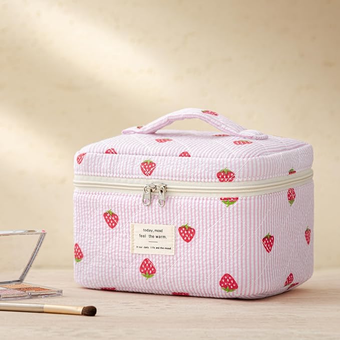 HBselect Quilted Makeup Bag, 3Pcs Cotton Large Travel Makeup Bags Organizer | Cute Floral Make up Bag Cosmetic Bag Toiletry Bag for Women Girls, Makeup Pouch for Skincare, Brushes & Travel Essentials - Image 6