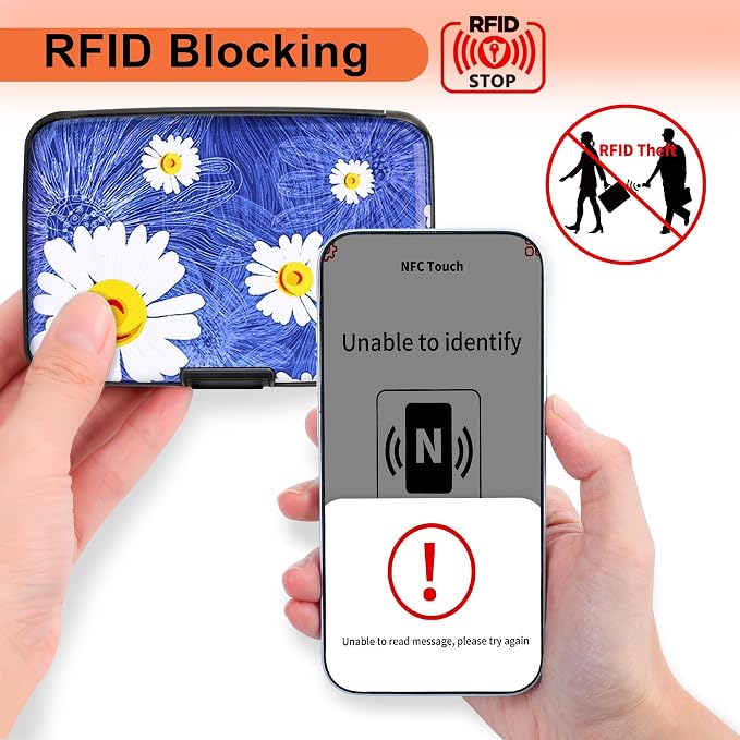 Mayski Credit Card Holder for Women RFID Blocking Wallet, White Flower | Card Wallets for Women Small Mini Business Metal Accordion Aluminum Alloy Hard Case for Men - Image 2