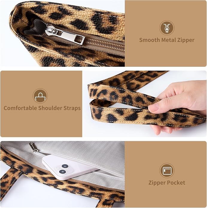 KALIDI Tote Bag Zipper Shoulder Bag Vegan Leather Purses Satchel for Women | Large Casual Handbag for Work Commuting Dating College Everyday - Image 6