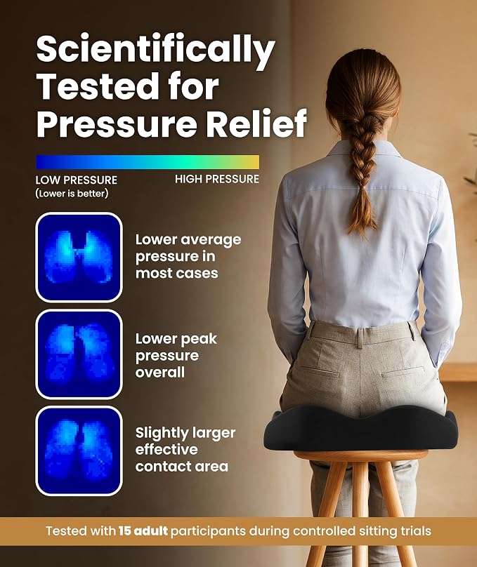 Everlasting Comfort Doctor Recommended Memory Foam Seat Cushion for Office Chairs & Car - Ergonomic Office Desk Accessories - Cushions for Tailbone Pain Relief, Sciatica (Dark Gray, Large) - Image 3