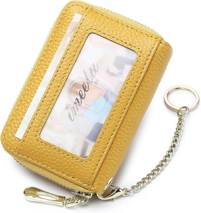 imeetu RFID Credit Card Holder, Small Card Wallet Women, Leather Card Case | Genuine Leather Women's Card & id Cases, Change Coin Purse with Zipper Keychain id Window, 20 Colors & 3 Styles, Daily, Gifts - Image 2