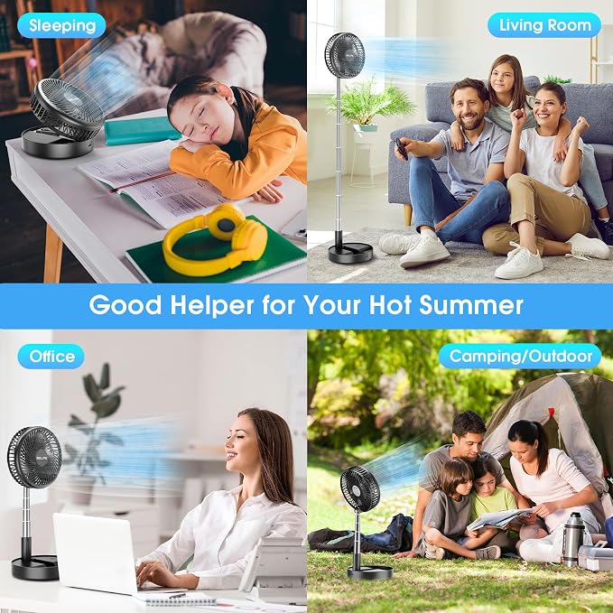 Belife X8-Lite Portable Camping Fan for Travel | 7200mAh Rechargeable Battery Powered Fans, USB Desk Fan with Remote, Foldable Cordless Floor Fan for Bedroom, 7.7" - Image 5