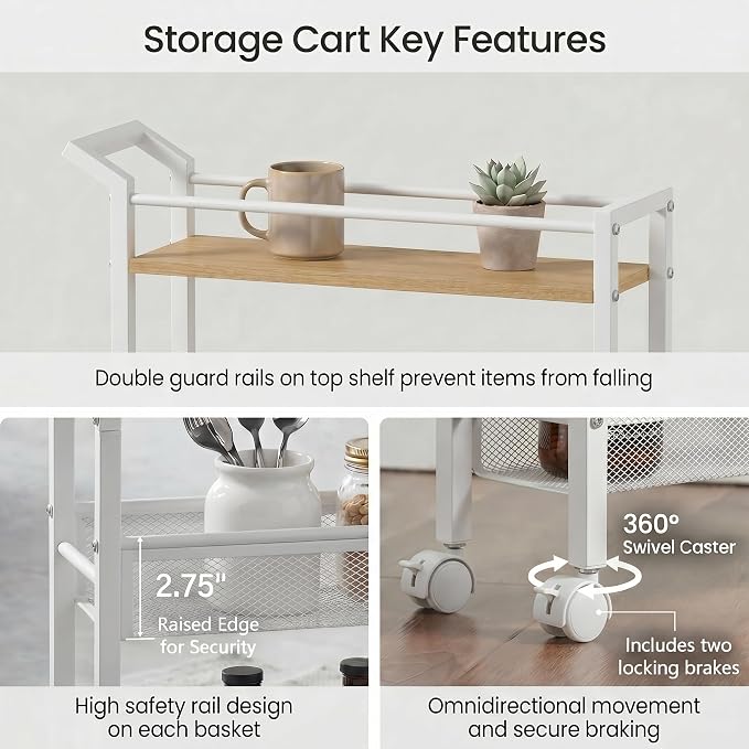 4 Tier Slim Rolling Storage Cart, 5.1 Inch Wide Narrow Storage Cart with Handle, Iron Wood Utility Slide Out Pantry Shelf Organizer for Laundry Room, Bathroom, Kitchen, Small Spaces,White - Image 6