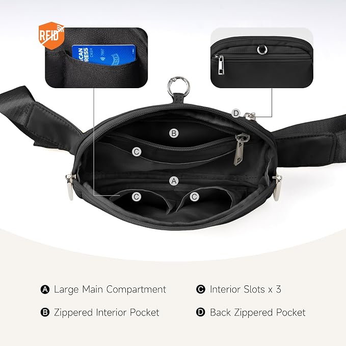 Anti Theft Fanny Pack 2L Belt Bag Crossbody Bag for Women Men Rfid Blocking Sling Waist Bags for Travel, Black - Image 5