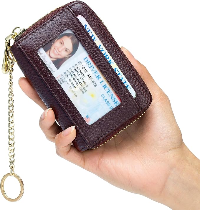 imeetu RFID Credit Card Holder, Small Card Wallet Women, Leather Card Case | Genuine Leather Women's Card & id Cases, Change Coin Purse with Zipper Keychain id Window, 20 Colors & 3 Styles, Daily, Gifts - Image 6