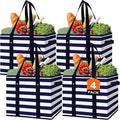 Reusable Grocery Bags 4 Pack, Foldable & Water Resistant Shopping Bags | Large Grocery Tote Bag Water Resistant Shopping Bags Foldable Grocery Bag for Clothes,Shoes and Picnic by WiseLife