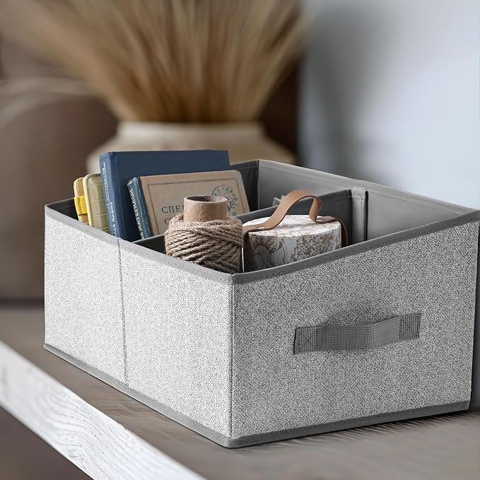 DIMJ Closet Storage Bins, 5 Pack Storage Baskets for Shelves, Foldable Closet Organizer with Handle, Linen Closet Organizers and Storage for Clothes, Toys, Towel, Books (Grey) - Image 7