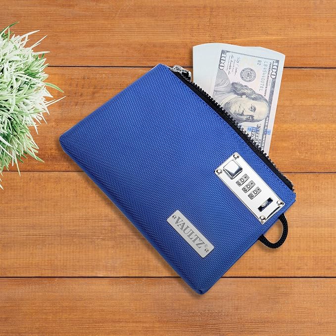 Vaultz Money Bag with Lock - 5 x 8 Inch, Men & Women's Locking Accessories Pouch for Cash, Bank Deposits, Wallet, Medicine, Phone and Credit Cards - BLUE | Zippered pouch secures cash, cards, phone and valuables, portable size fits easily into a purse,... - Image 4